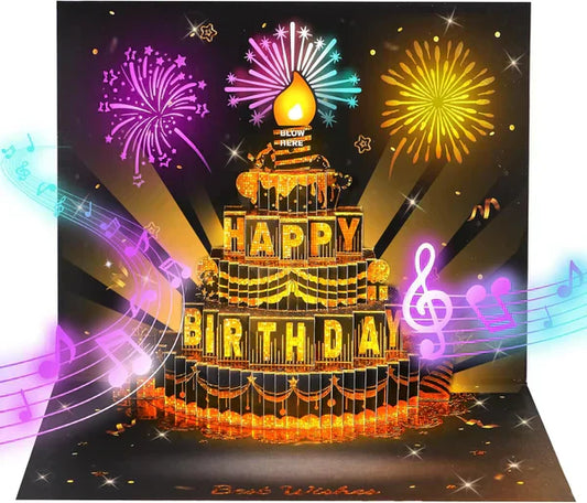 🔥 LSAT-PÄIVÄN TARJOUS -50% !! 🎉 3D Pop Up -musiikkisyntymäpäiväkortti valoilla ja laululla 🎵🎂