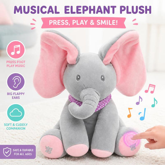 🐘🎶Peek-A-Boo-laulava elefantti-pehmolelu – interaktiivinen musiikkipehmolel