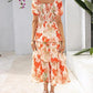 ⏰Kesän kuuma tarjous: 70 %:n alennus💃Naisten kukkakuvioinen, neliönkauluksinen, pöyheä, lyhythihainen, smock-koristeltu kerroksellinen mekko