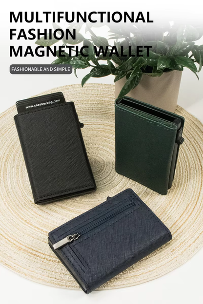 Nahkainen lompakko magneettisella sulkimella ja RFID-suojauksella Miesten lompakko magneettisella sulkimella