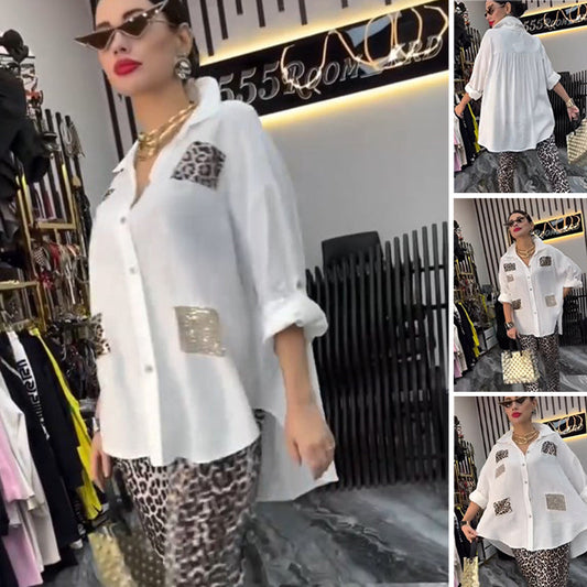 🔥Ryddesalg🔥Uformelt, trendy to-delt sett med leopardmønster for kvinne(Jo mer du kjøper, jo høyere rabatt)