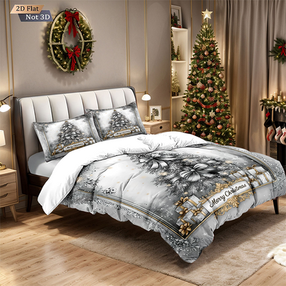 🎄 NYT 50 % ALENNUS! ✨ Juhlavan jouluinen 3-osainen pussilakansetti – pehmeää harjattua polyesteriä, jossa on jouluisia kuvioita kodikkaaseen kausikoristeluun 🛏️