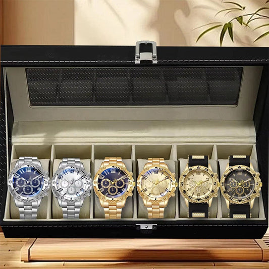 ⌚ NYT 50 % ALENNUS! 🎁 Miesten 6-osainen kellosetti – tyylikäs kokoelma, tyylikäs lahjapakkaus ja täydellinen kaikkiin tilaisuuksiin ✨📦