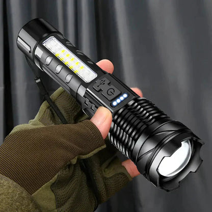 💥VIIMEINEN PÄIVÄ -50% ALE💥 Valkoinen laser-taskulamppu ulkokäyttöön, jossa on COB-varoitus- ja sivutyöval