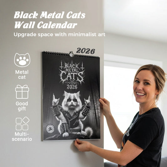 🐱 50 % ALENNUS NYT! 🎉 Black Metal Cat -kalenteri 2026 — tyylikäs design, laadukas metal & jalusta mukana 📦