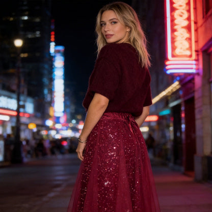 🎁2026 Uutuudet 58 % ALENNUS💥Naisten kimaltava toppi ja tyllihame -setti – häikäisevä ja elegantti kaksiosainen setti✨