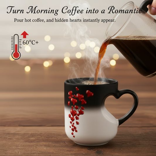 🥳2026 KUUMA ALE🥳💞50K+ MYYTY!✨ 💝Väriä vaihtava sydänkahvallinen keraaminen muki ystävänpäiväksi💖☕