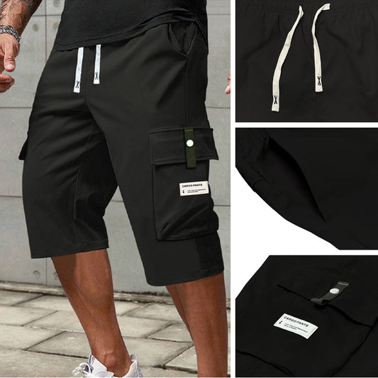 Pantalon cargo capri décontracté à cordon pour homm