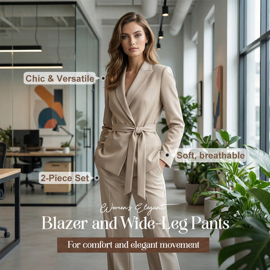 🎁Uutuus 50 % ALENNUS💥Naisten tyylikäs vyötäröblazer ja leveälahkeiset housut -pukusetti