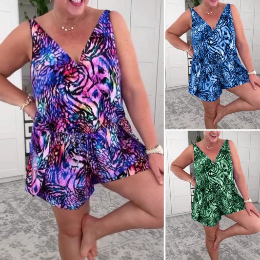 Hihaton V-pääntie Painettu Uimapuku