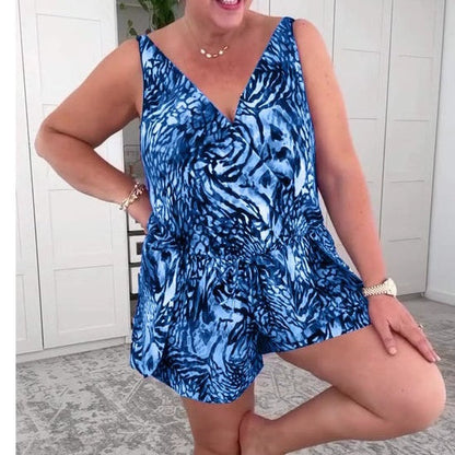 Hihaton V-pääntie Painettu Uimapuku