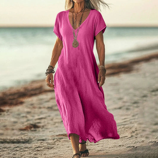 Kevyt boho-mekko V-kaula-aukolla – ilmava, rento ja kesäinen tyyli
