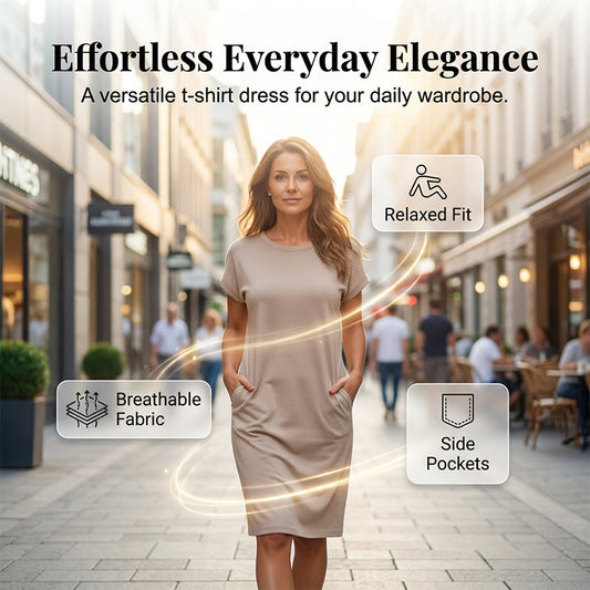 👗 NYT 50 % ALENNUS! 🛍️ Naisten rento lyhythihainen T-paitamekko – pehmeä, hengittävä ja taskuilla varustettu 🌿