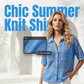 Women's Short Sleeve Knit Button-Down Shirt