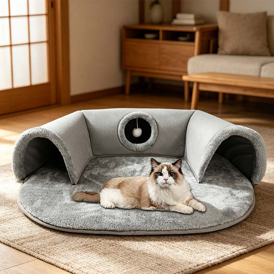 Plush 2-in-1 Cat Tunnel Bed