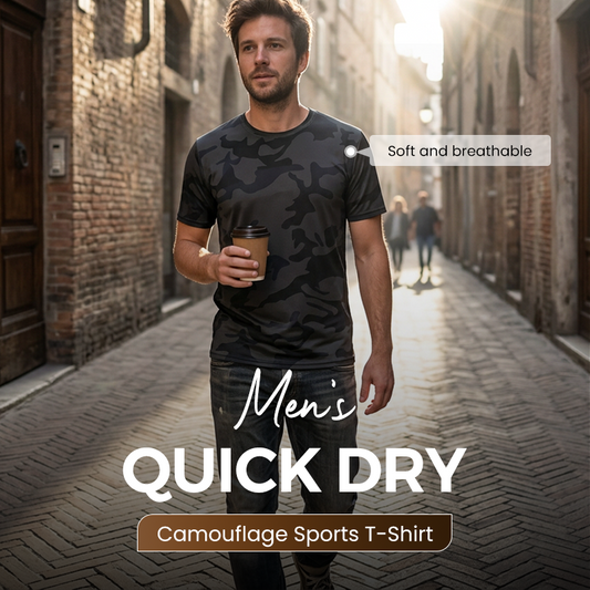 👕 NYT 50 % ALENNUS! 🌿 Miesten nopeasti kuivuva camouflage-urheilupaita – hengittävä ja kevyt