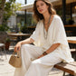 Women's V-Neck Batwing Sleeve Top & Wide-Leg Pants Set