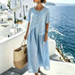 Women's Button-Front Short Sleeve Maxi Dress